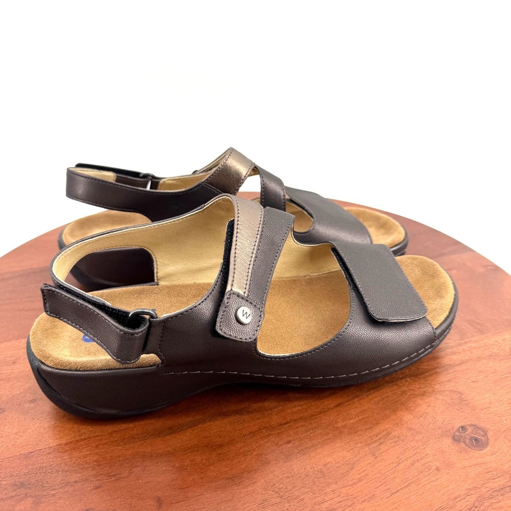 Wolky Sandals Gunmetal Metallic Leather Triple Strap Comfort Women EU 40/US 9